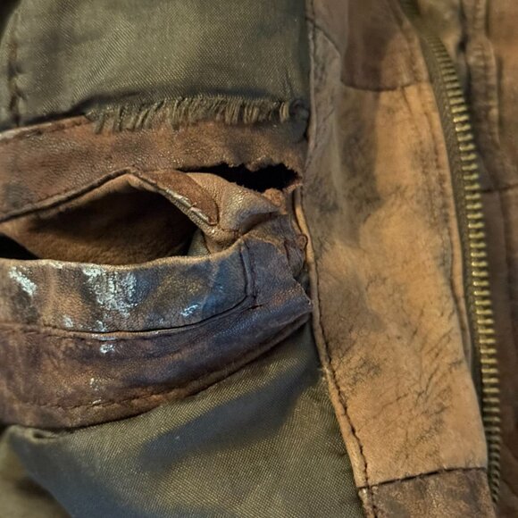 Vintage Royal Fashions Brown Leather Bomber Jacket L - Picture 7 of 14